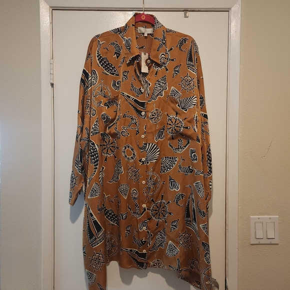 Corey Lynn Calter Dresses & Skirts - Brown Patterned Button-Up Shirt Dress